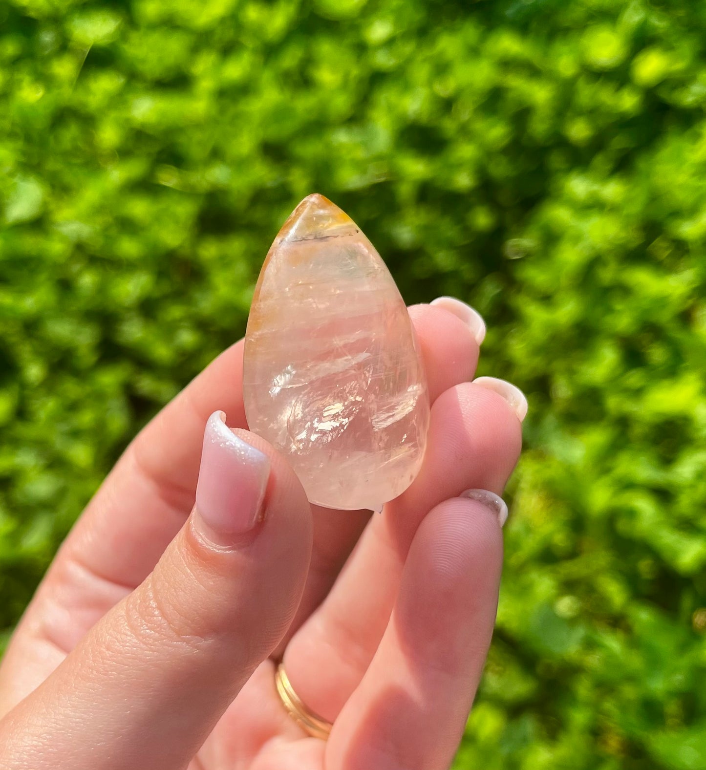 Golden healer rose quartz teardrop carvings