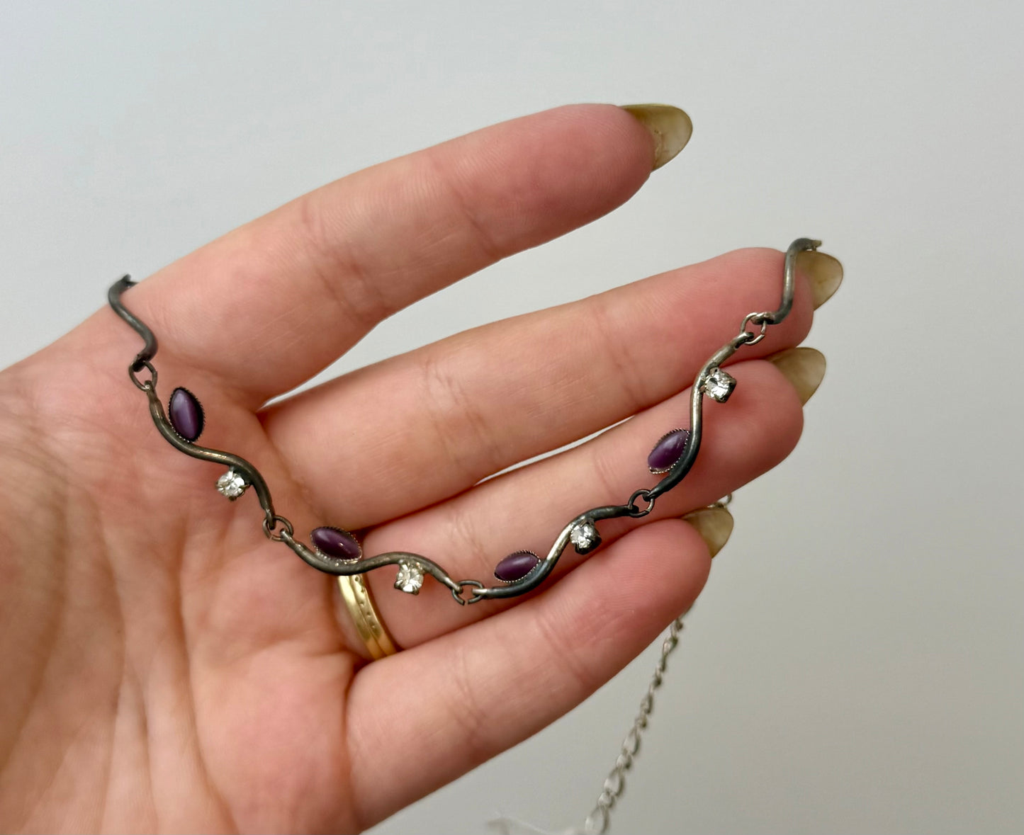 Purple cats eye man made material necklace thrifted find