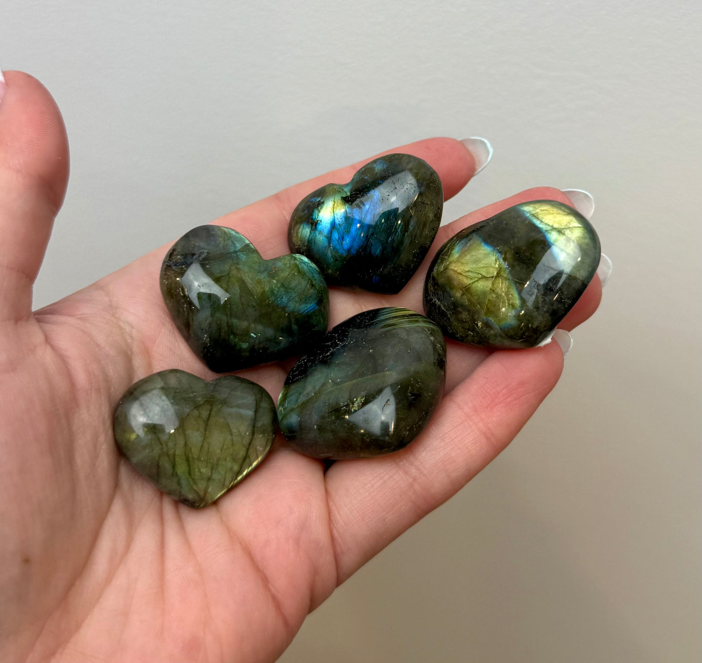 Labradorite heart carvings