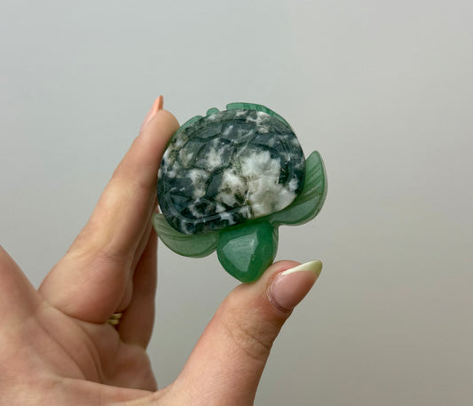 Moss agate green aventurine turtle carving