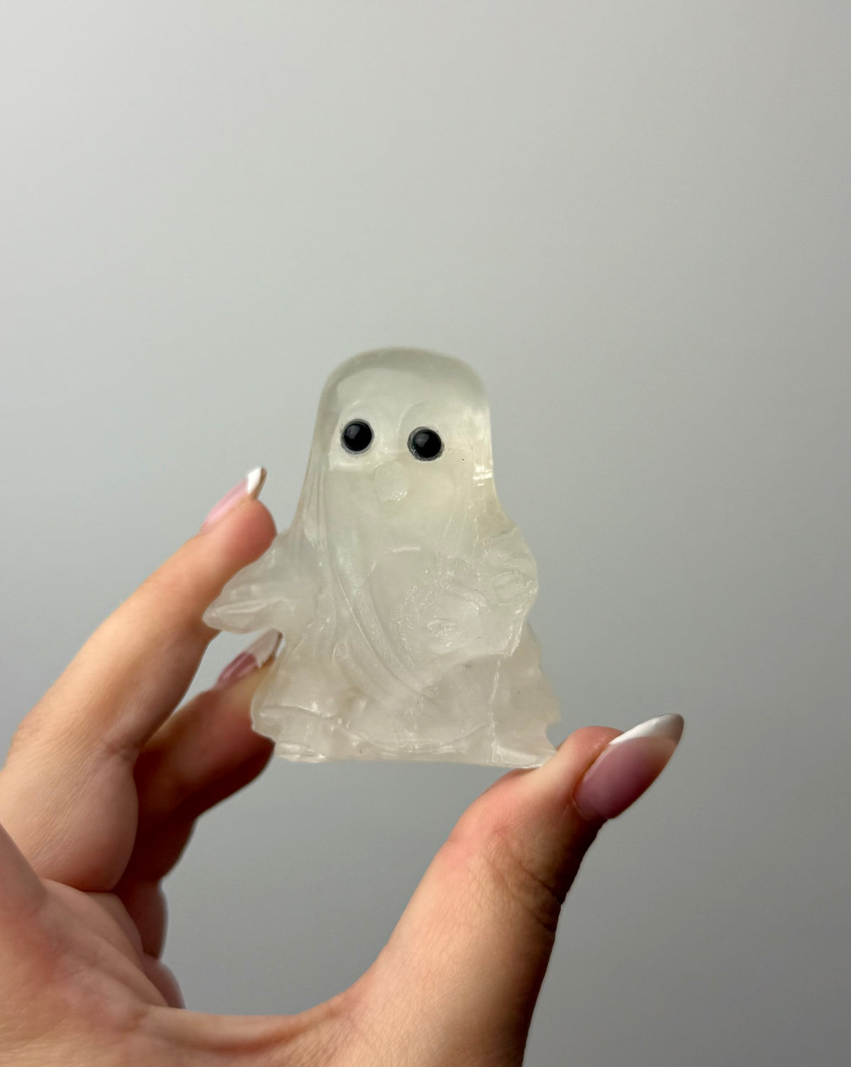 Clear quartz ghost carvings