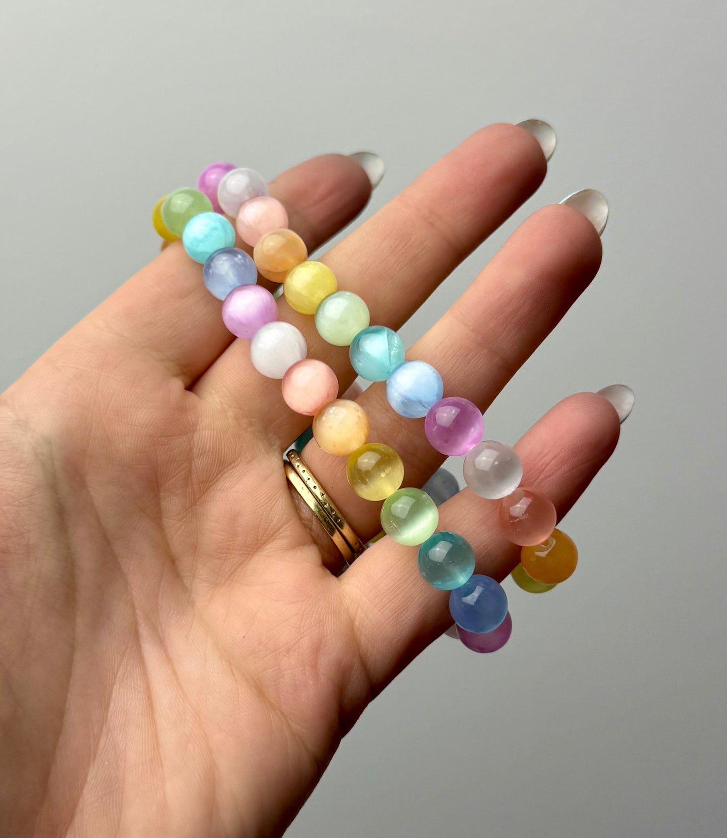 Dyed rainbow satin spar bracelets