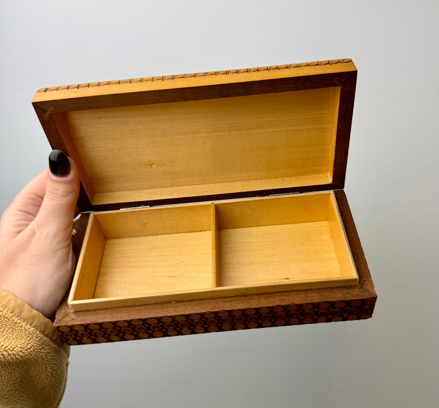 Wood burned trinket box thrifted find