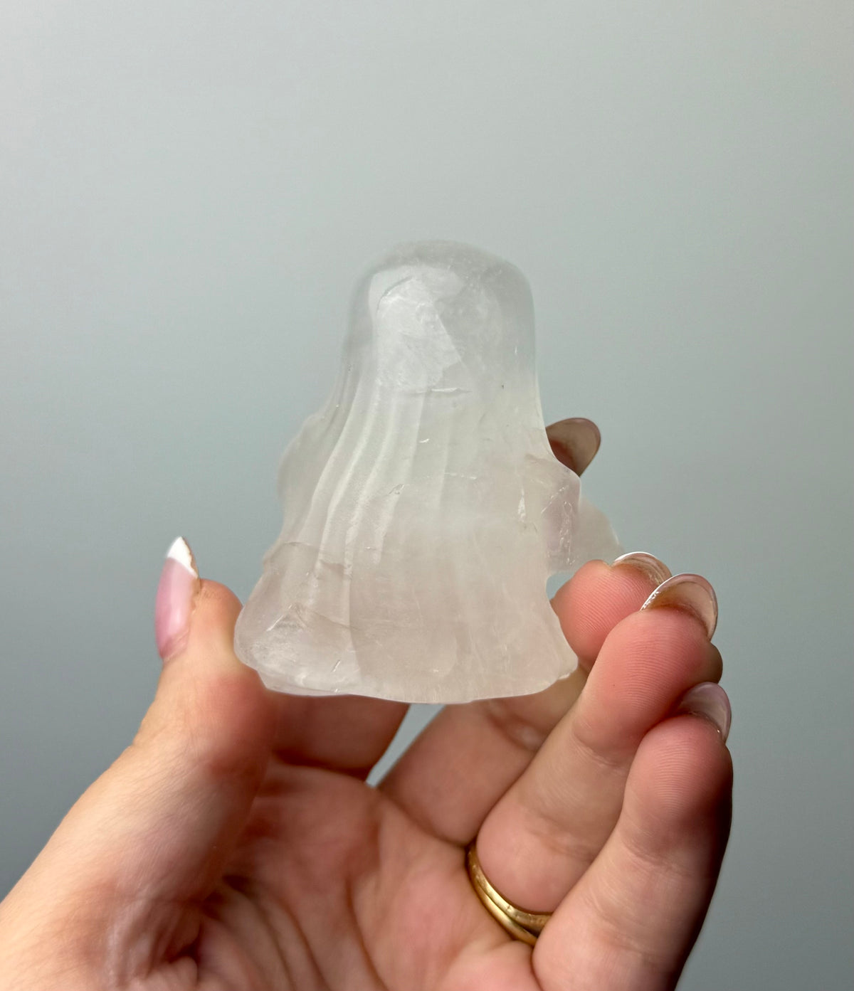 Clear quartz ghost carvings