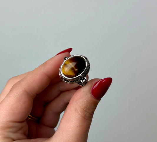 Tigers eye locket adjustable ring