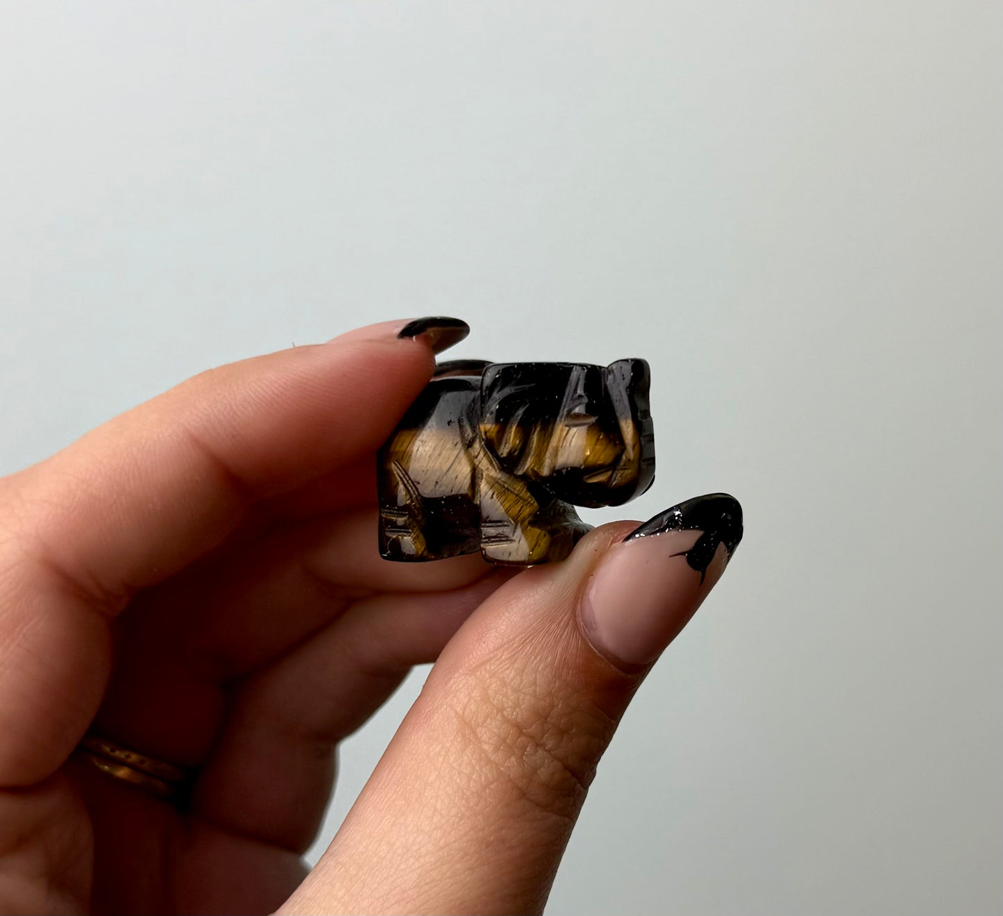 Tigers eye elephant carving