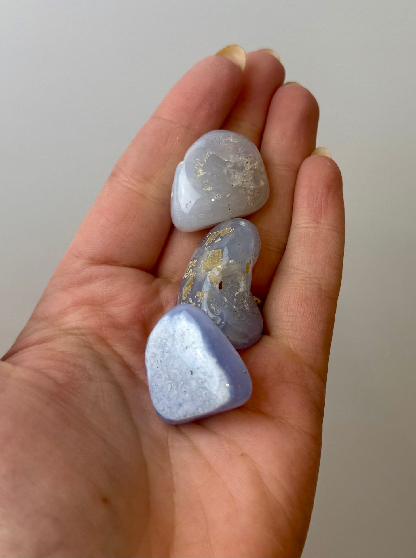 Blue chalcedony tumbles