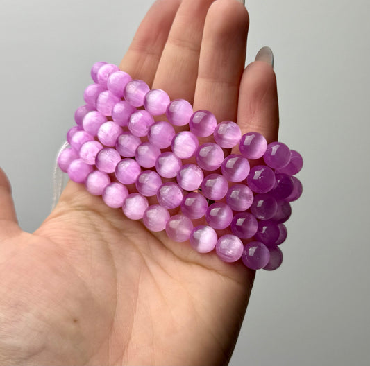 Dyed pink purple satin spar bracelets