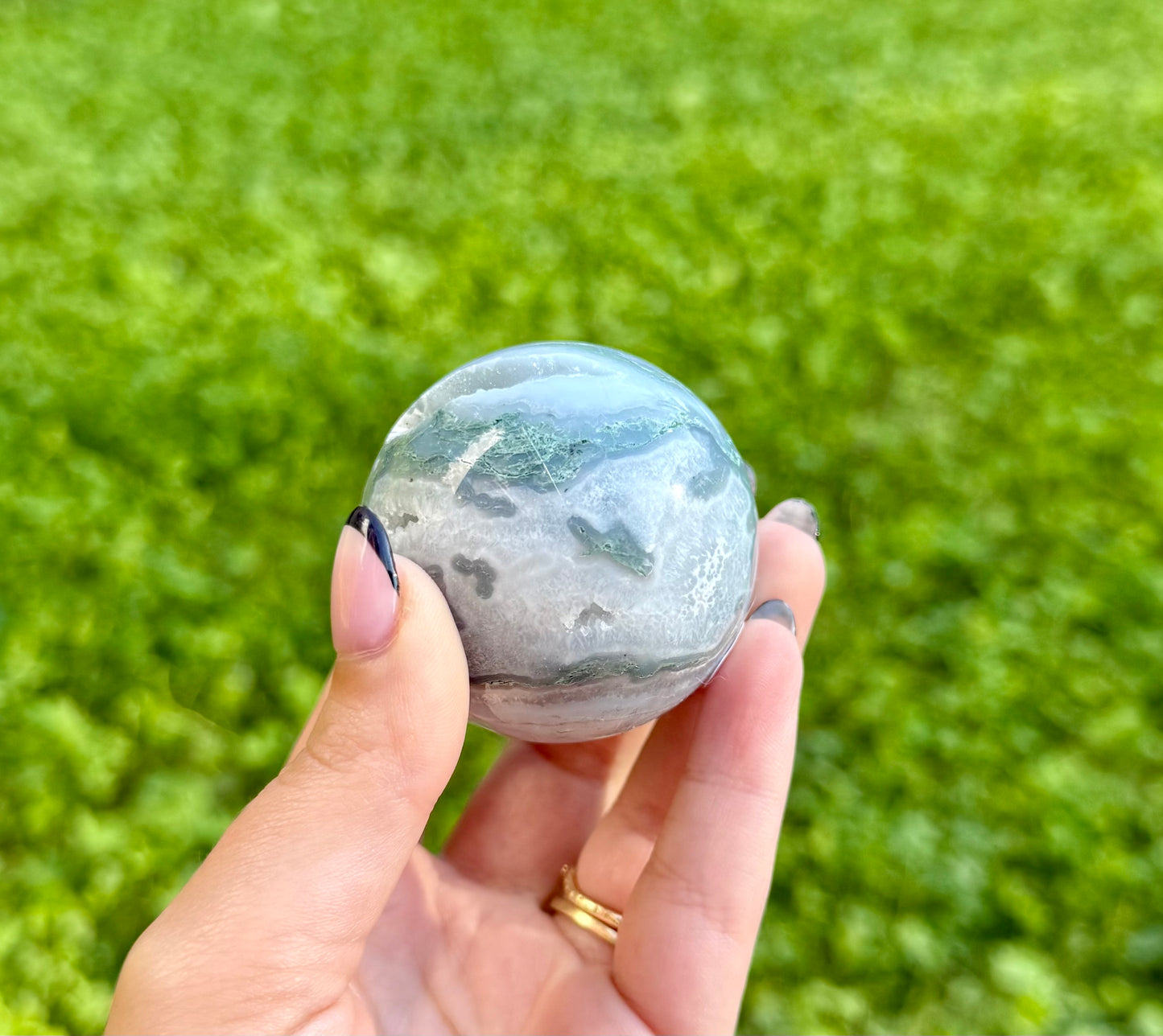 Moss agate sphere