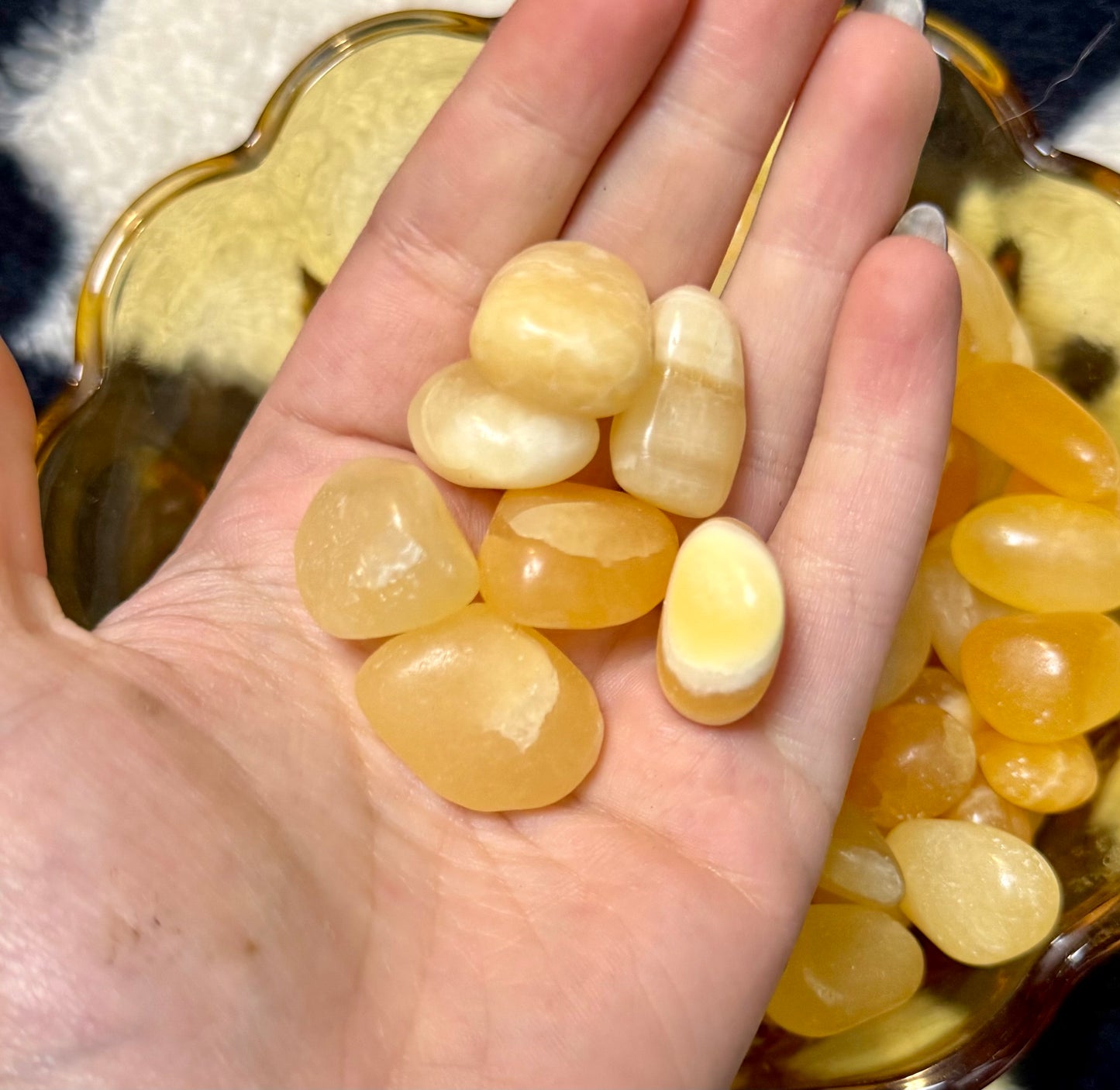 Orange yellow calcite tumbles