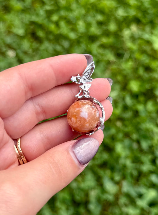 Flower agate fairy pendant