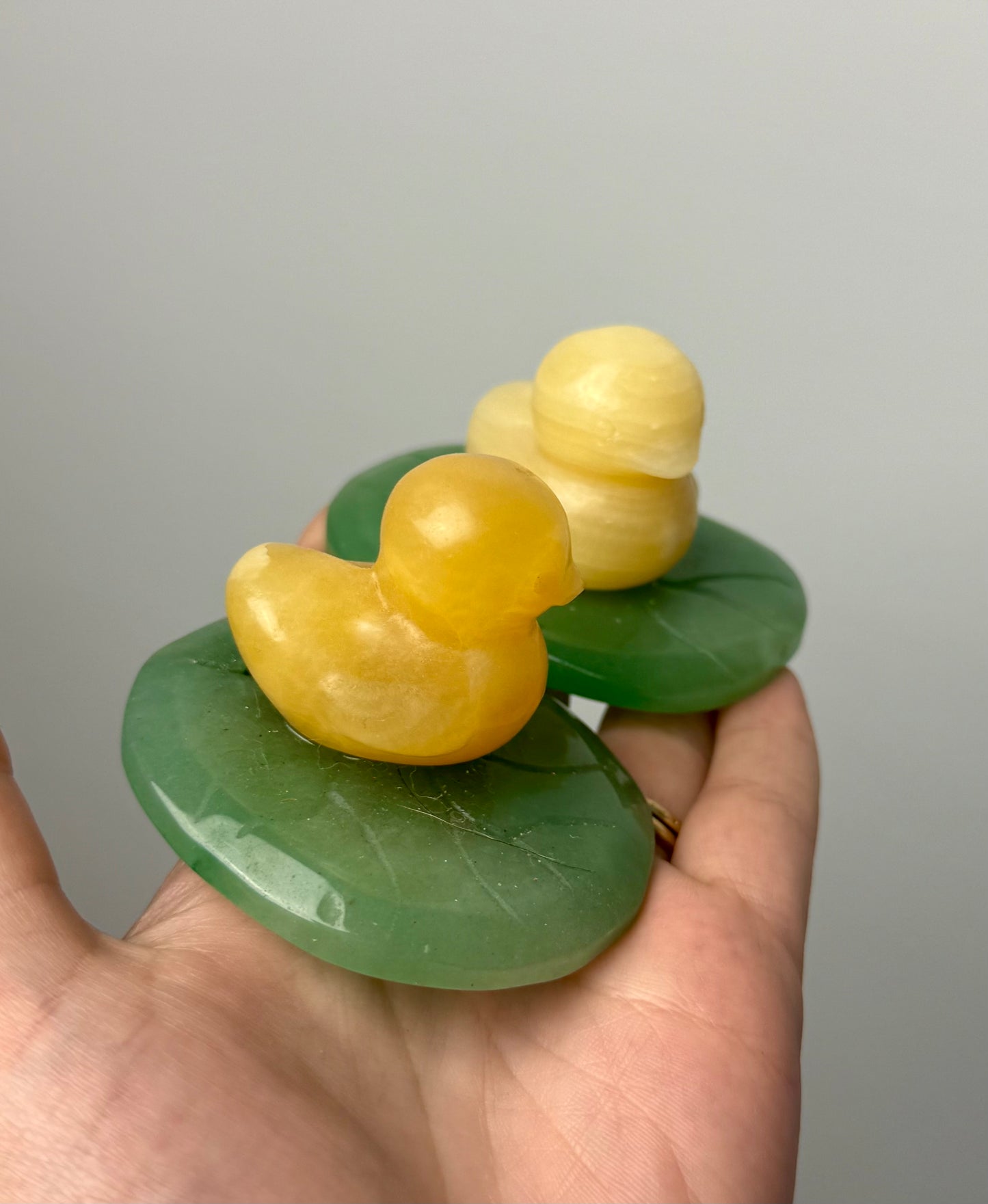 Duck on lily pad carvings