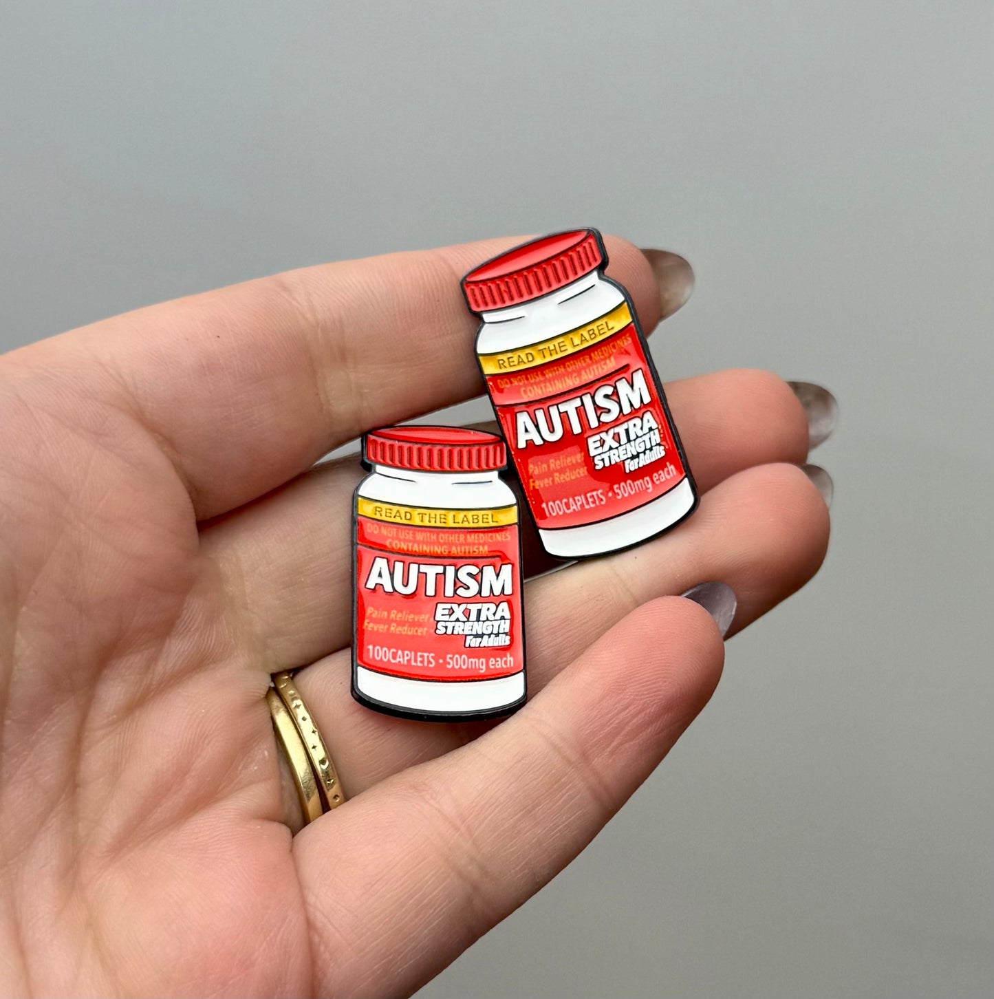 Autism Tylenol bottle enamel pins ￼