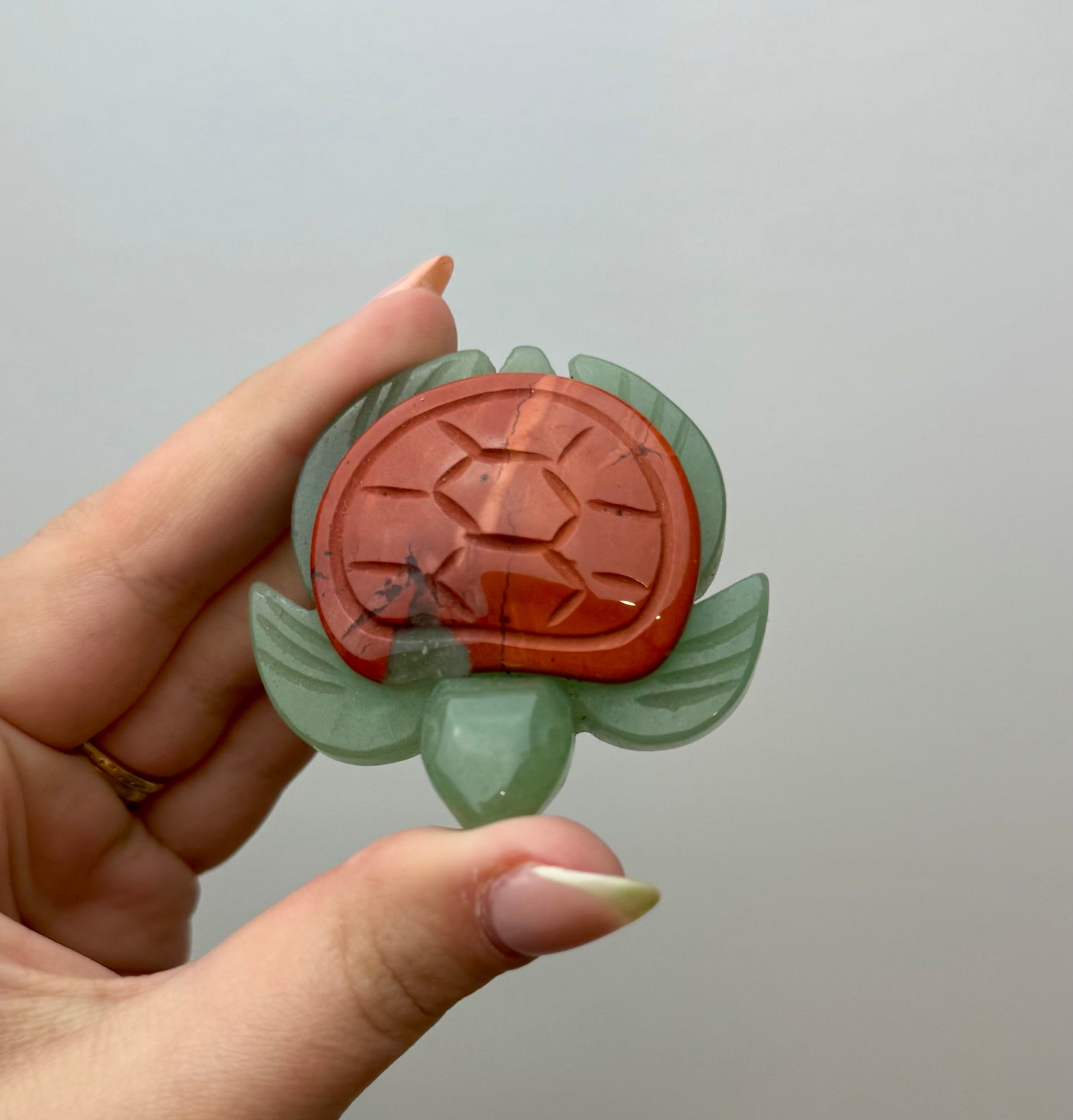 Green aventurine red jasper turtle carving