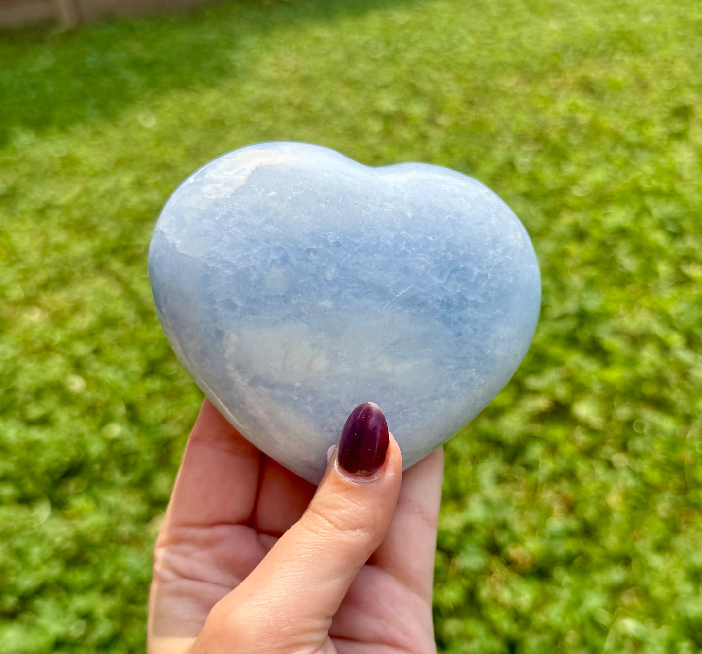 Blue calcite heart carving