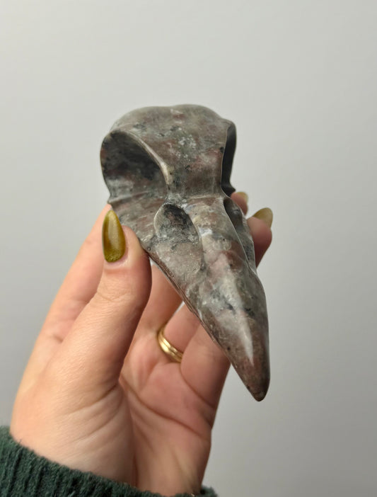 Yooperlite Raven skull carving