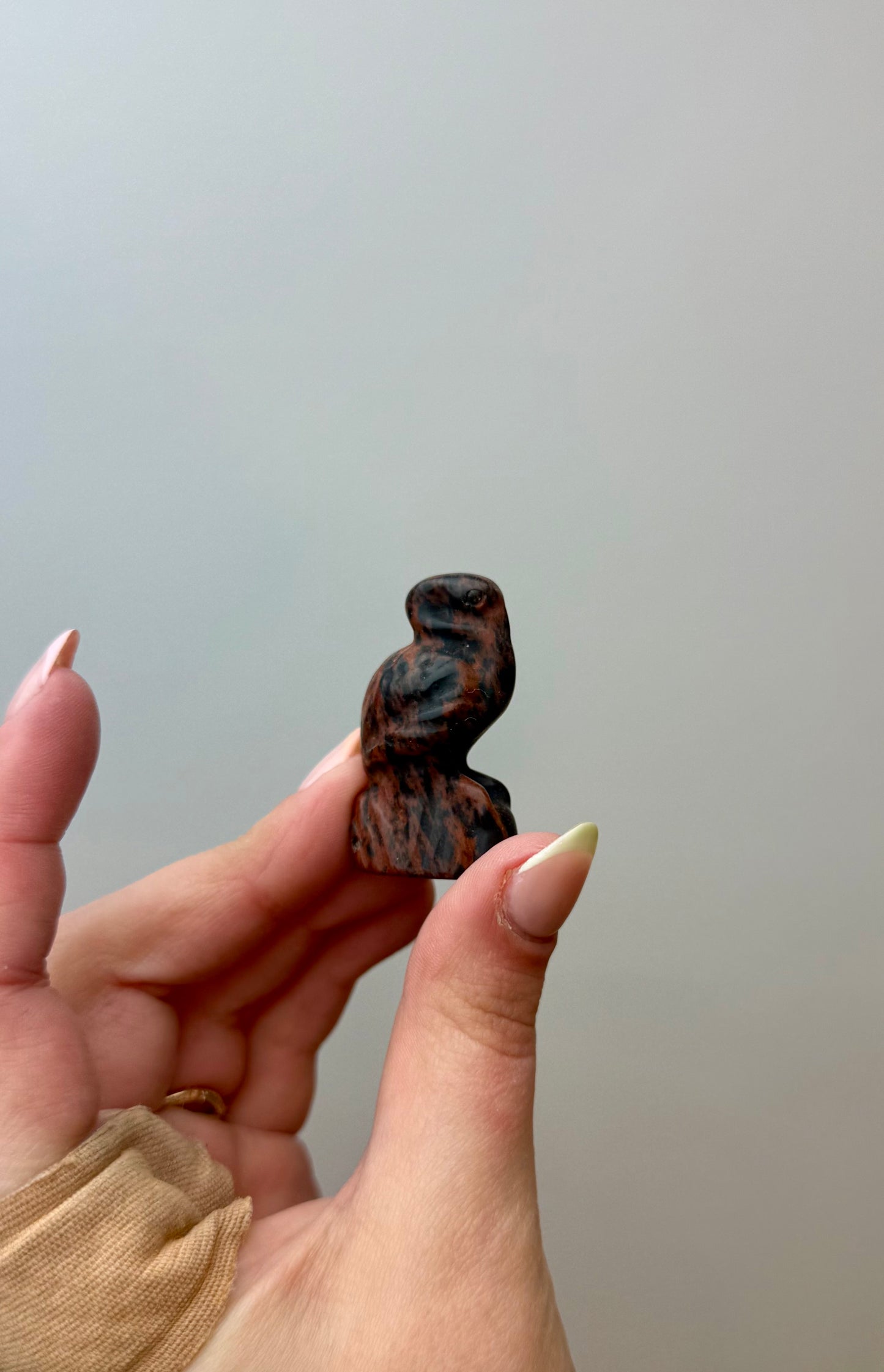 Mahogany Obsidian flamingo carving