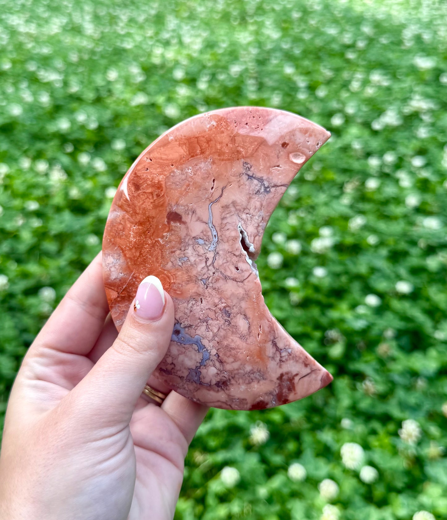 Pink cotton candy agate moon carving