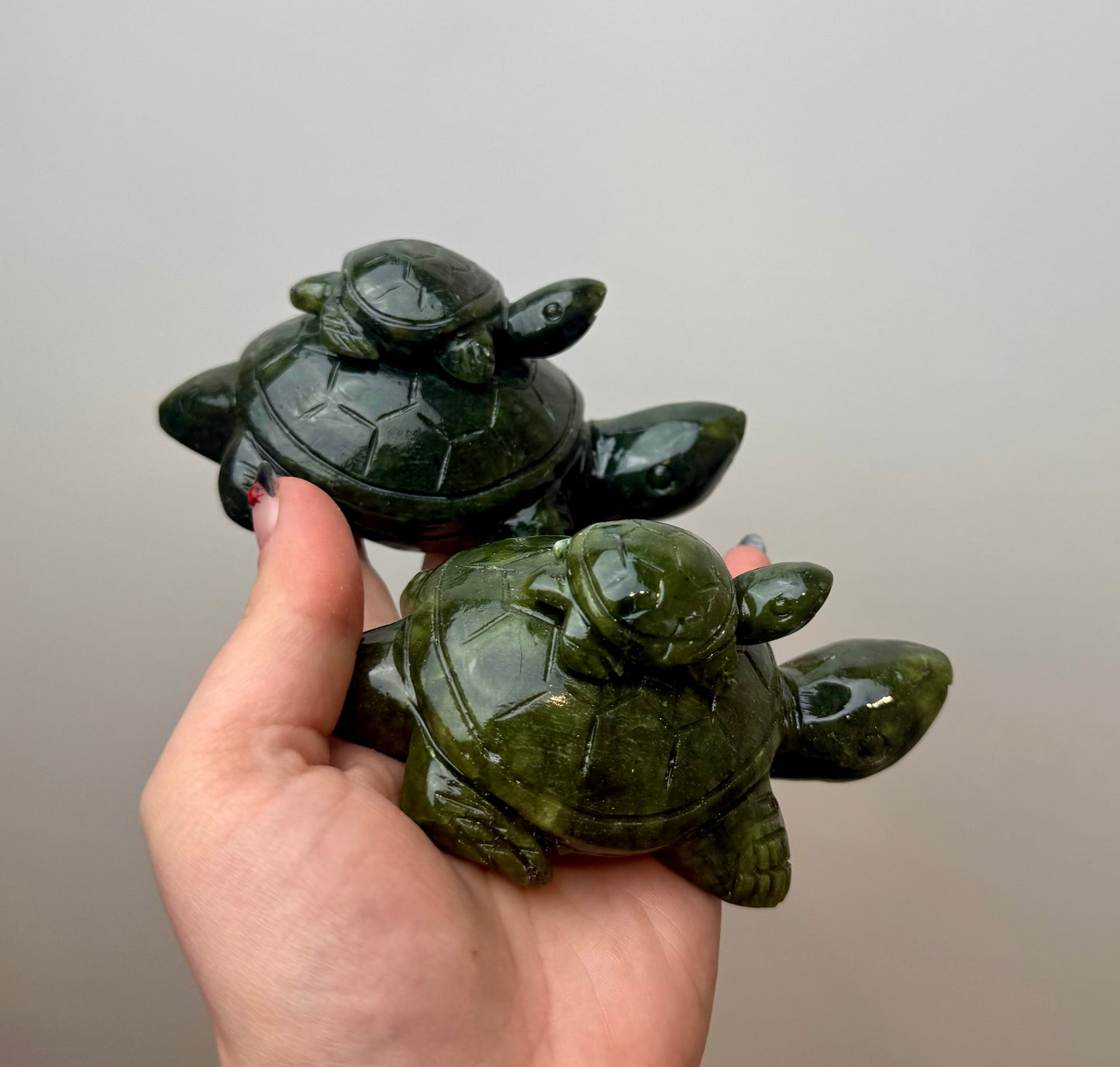 Jade turtle with baby carvings