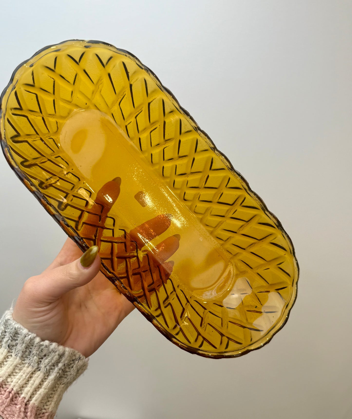 Amber coloured glass bowl/dish thrifted find