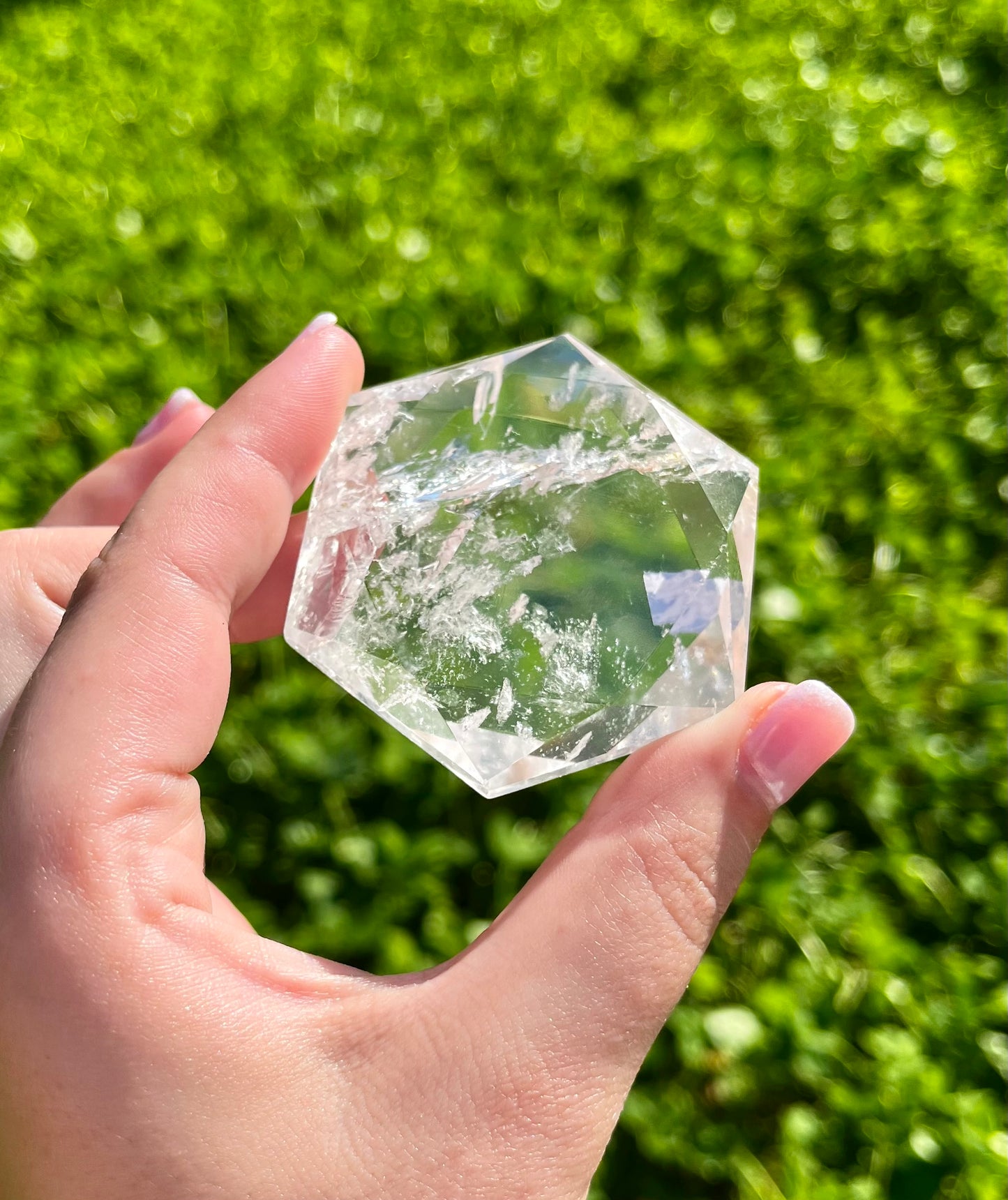 Clear quartz hexagon carving