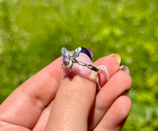 Amethyst butterfly adjustable ring
