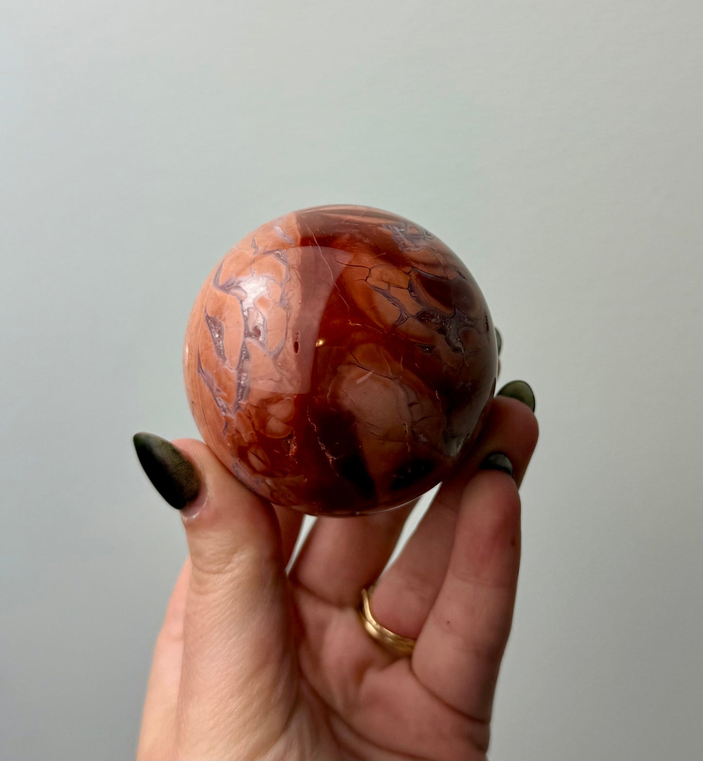 Pink chalcedony “cotton candy agate” sphere