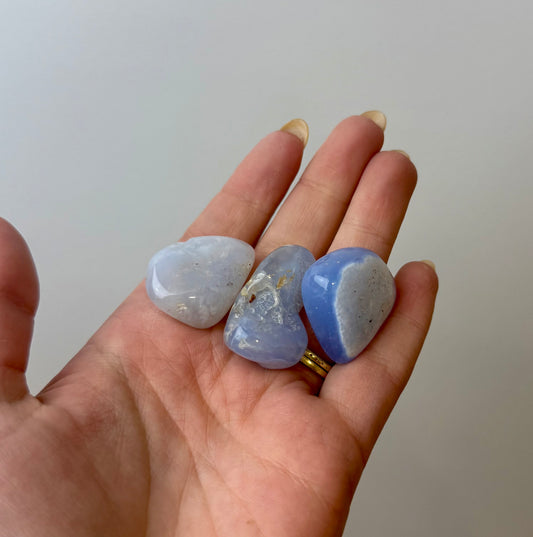 Blue chalcedony tumbles