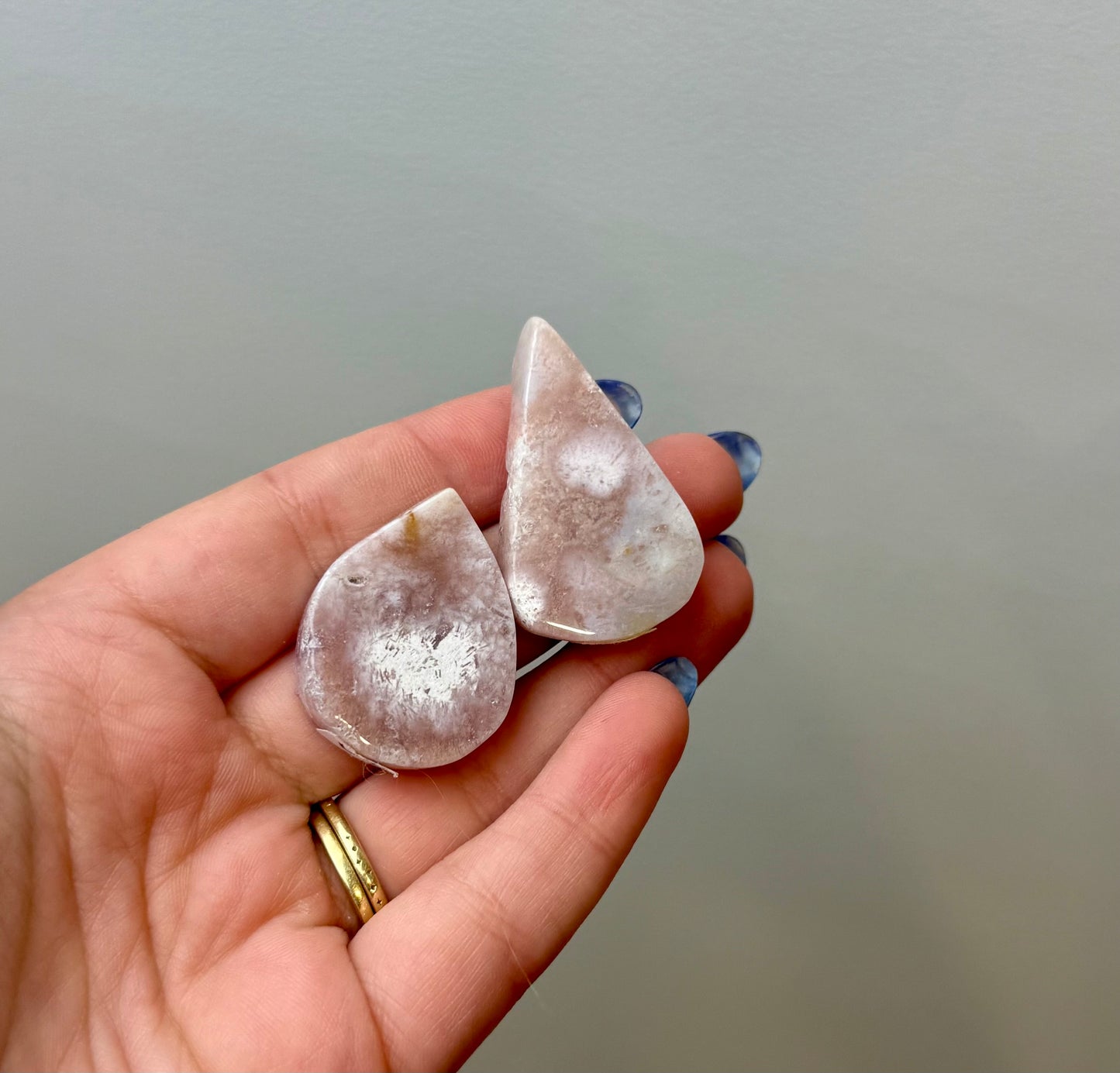 Pink amethyst teardrop carvings