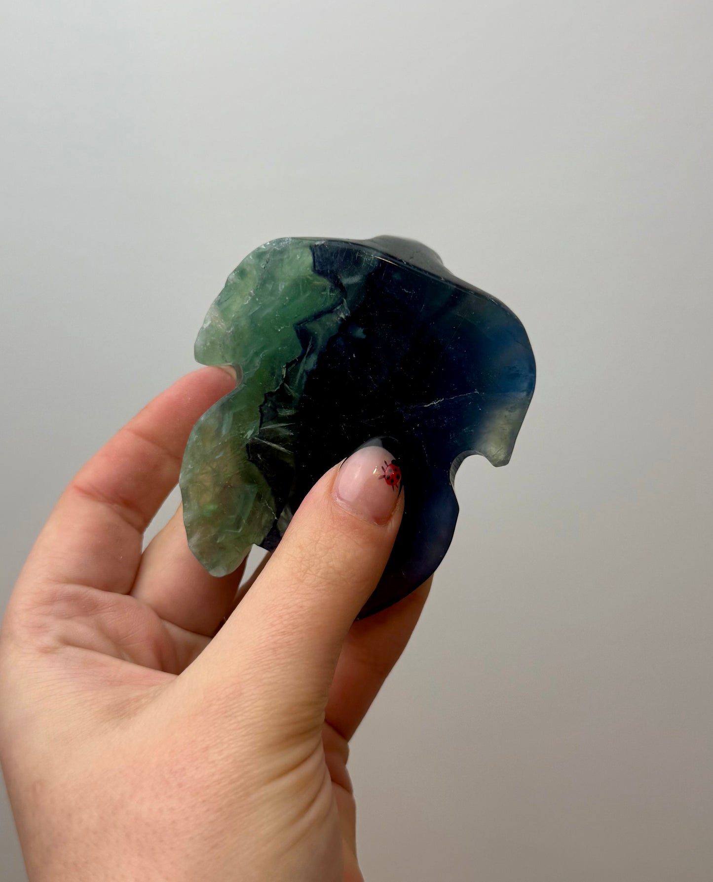 Fluorite sea turtle carving