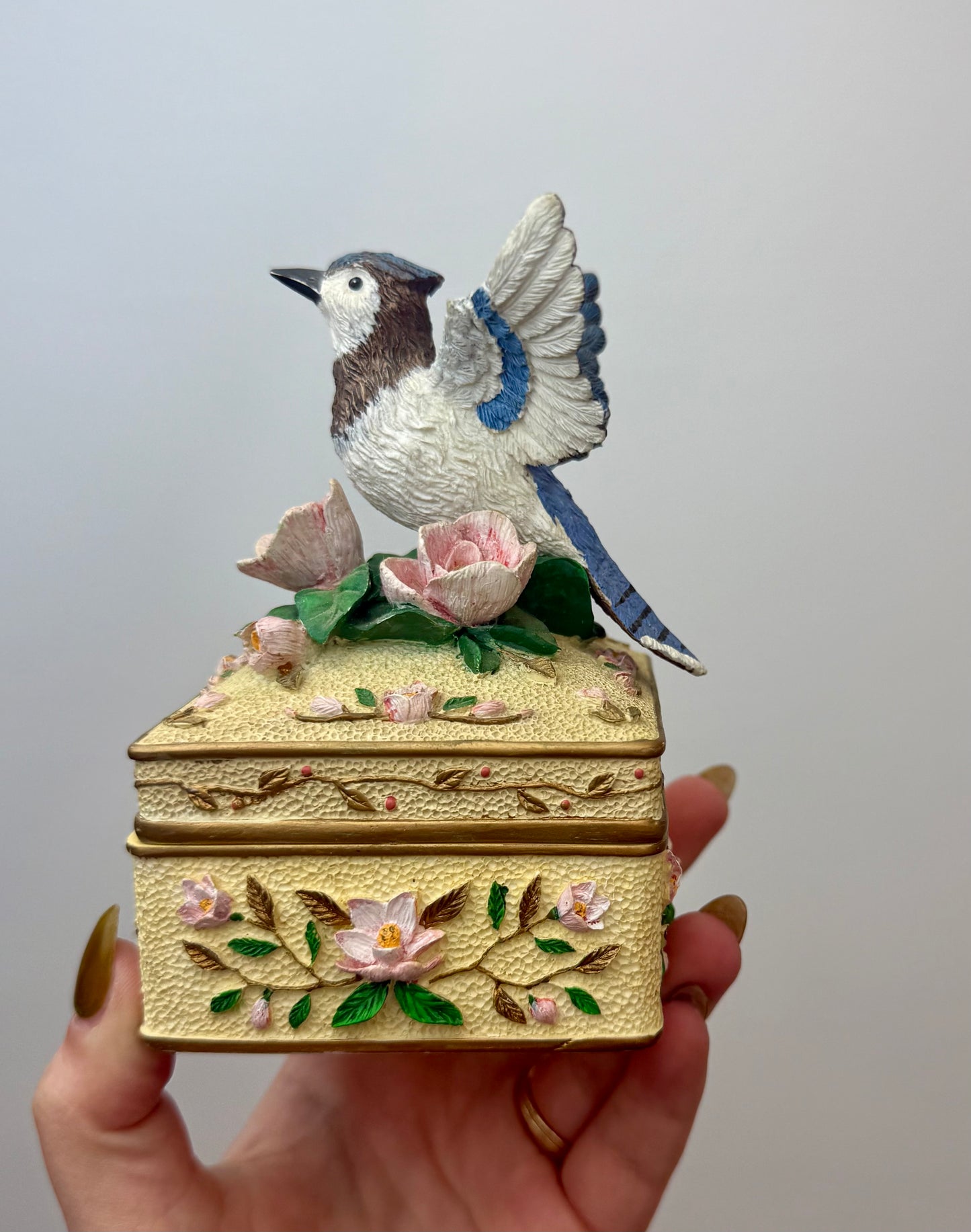Blue jar bird music box thrifted find