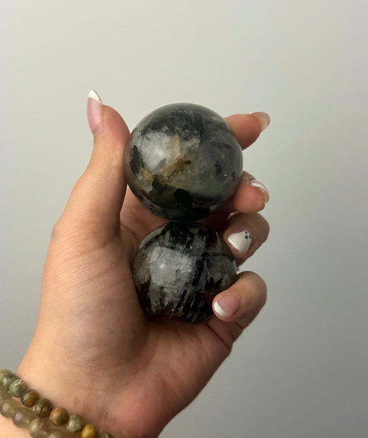 Black tourmaline quartz spheres