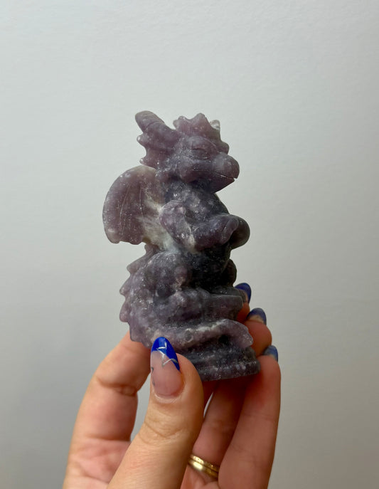 Lepidolite dragon carving
