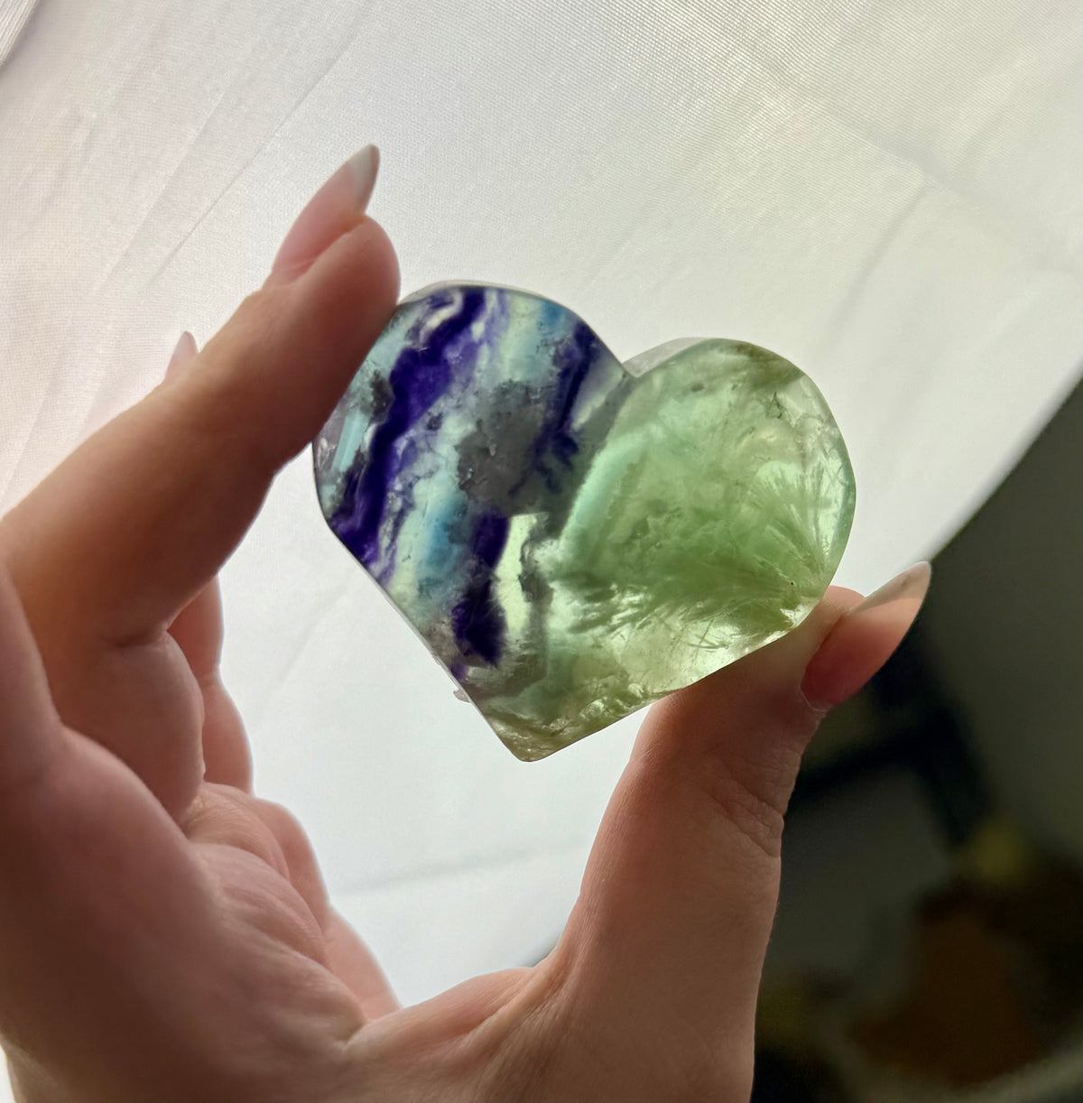Feather fluorite heart carvings