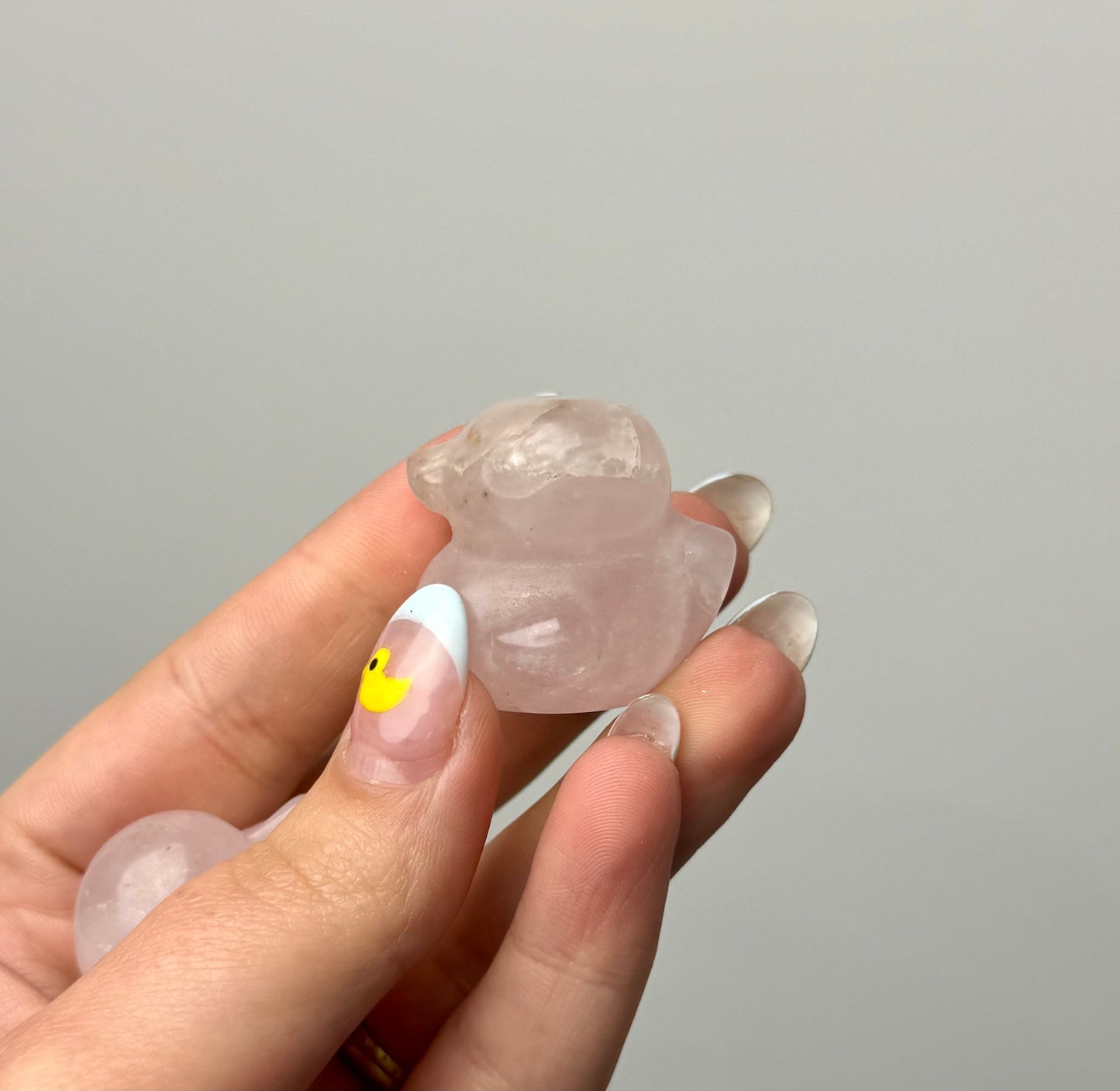 Rose quartz duck carvings