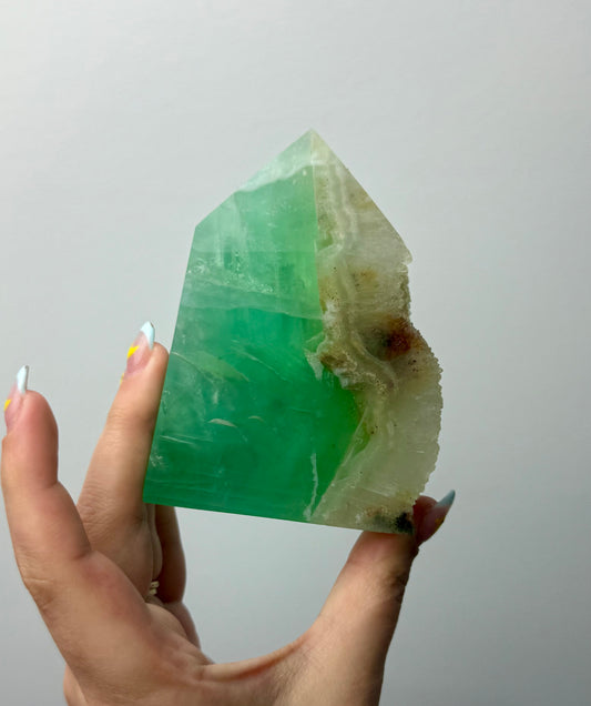 Half raw fluorite tower