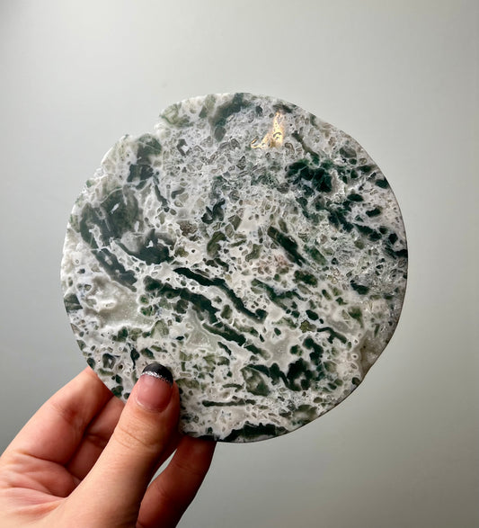 Moss agate disk slab