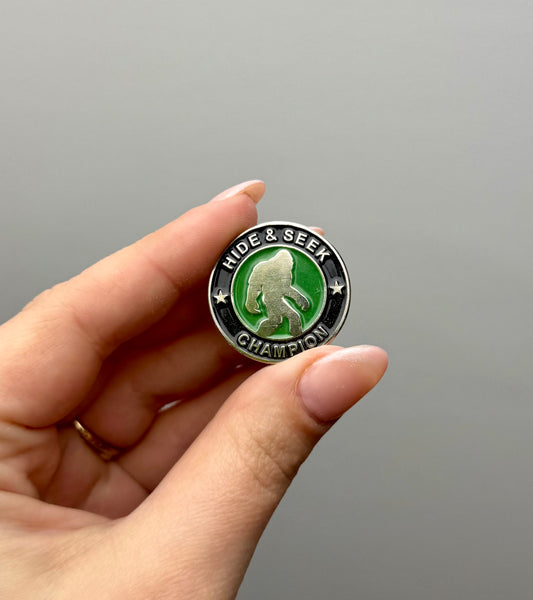 Sasquatch hide and seek enamel pin ￼