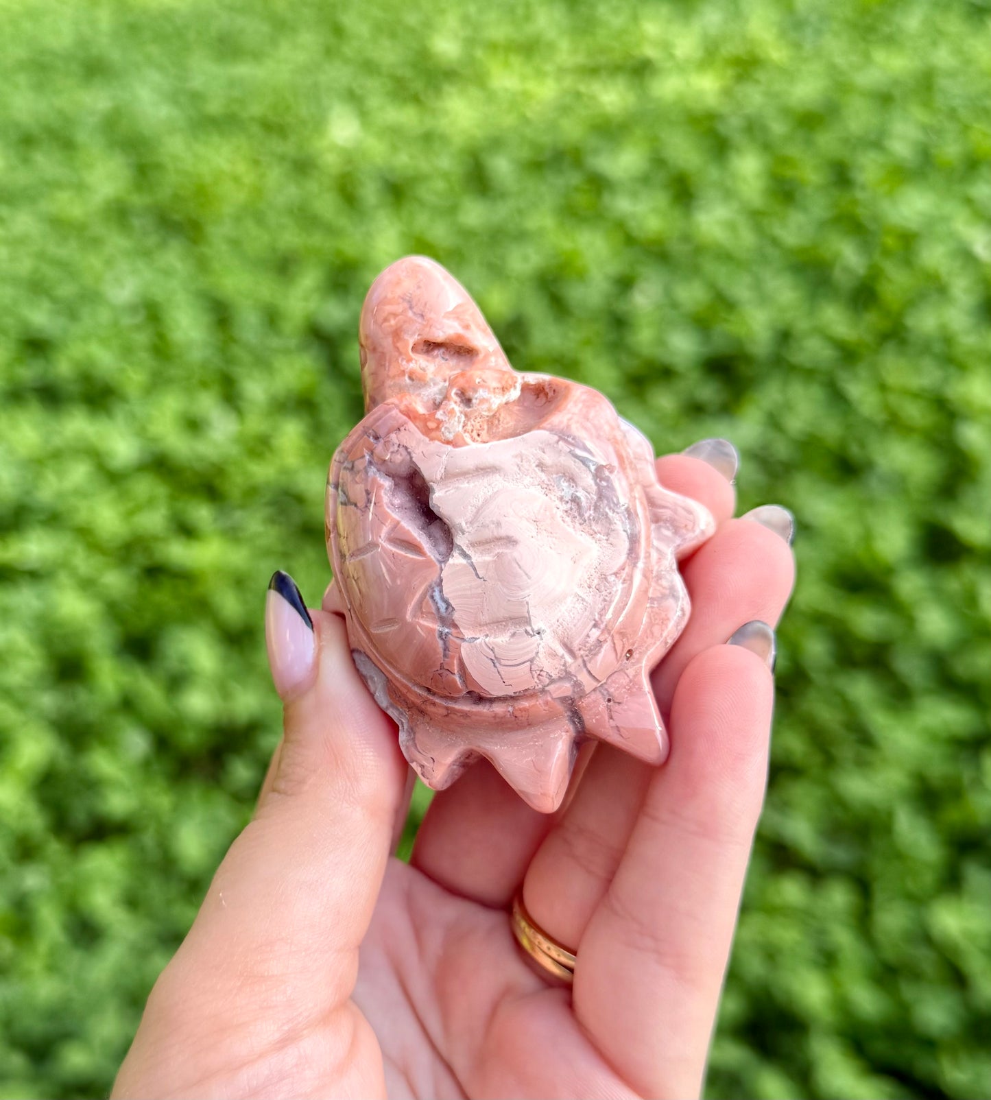 Pink cotton candy agate sea turtle carving