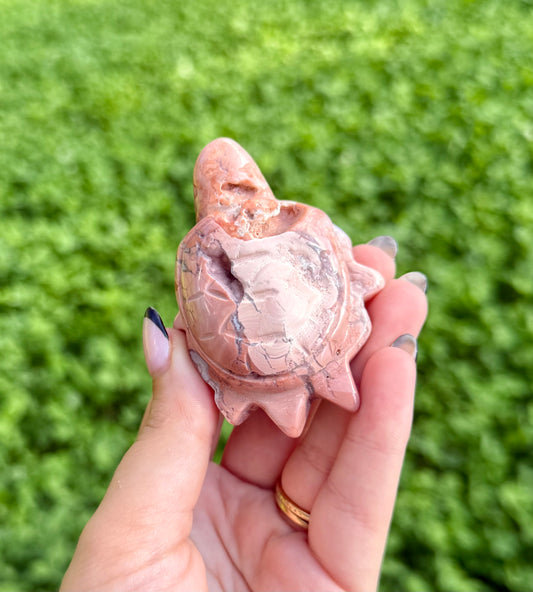 Pink cotton candy agate sea turtle carving