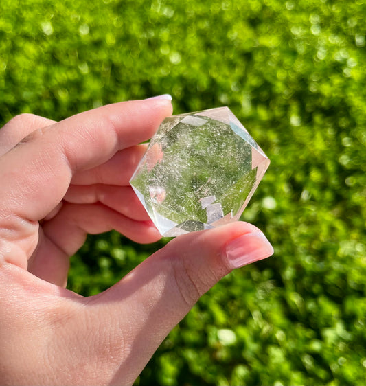 Clear quartz hexagon carving