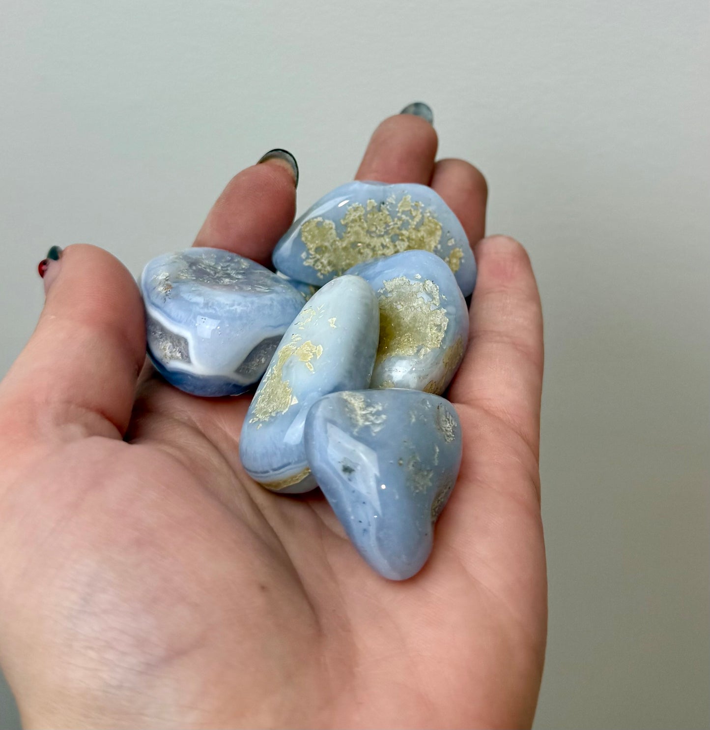 Blue lace agate tumbles