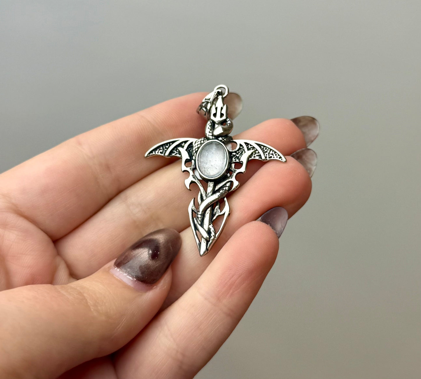 Moonstone bat wing pendant