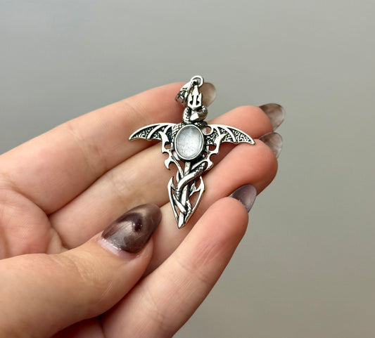 Moonstone bat wing pendant
