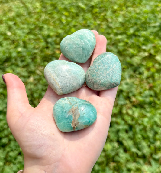 Amazonite heart carvings