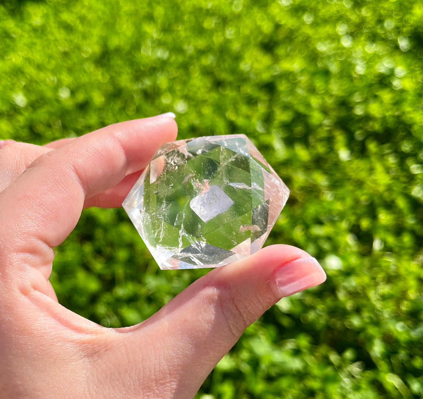 Clear quartz hexagon carvings