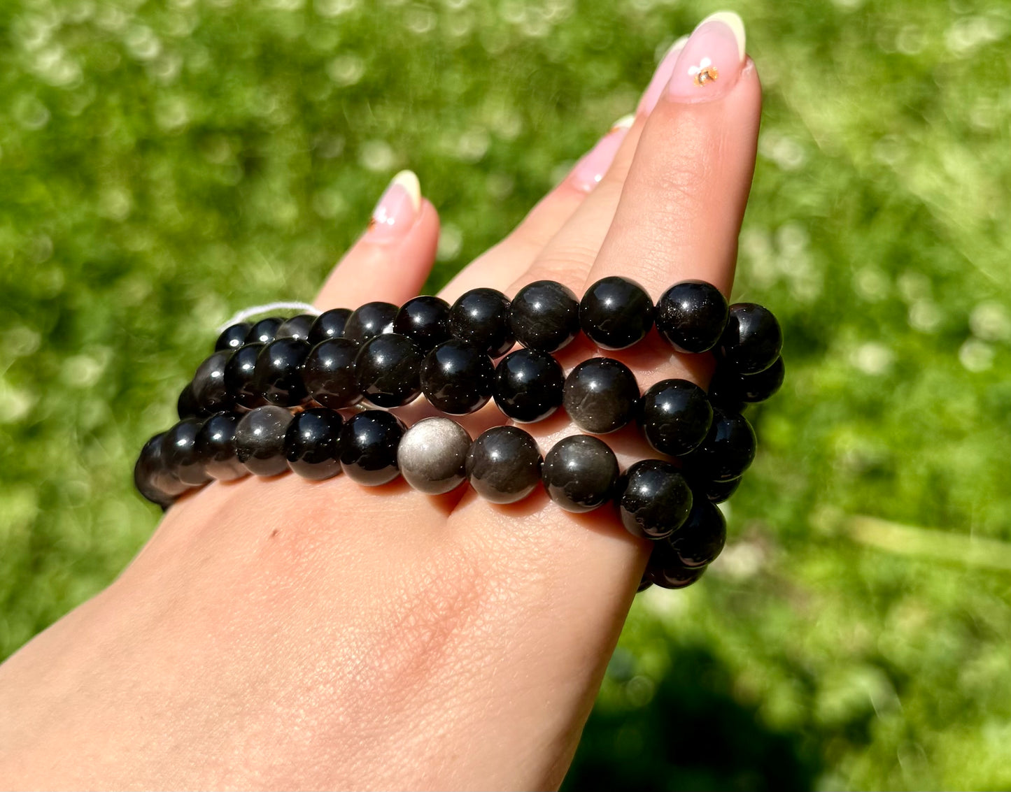 Silver sheen obsidian bracelets