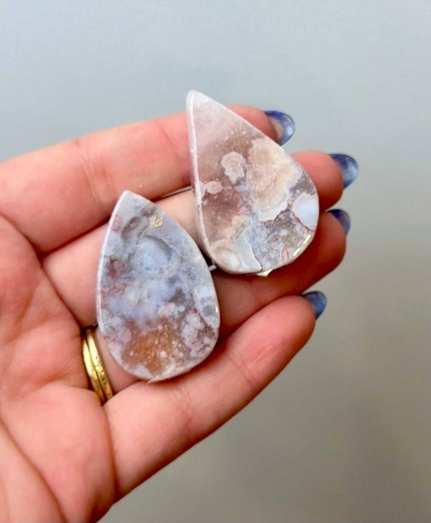 Pink amethyst teardrop carvings