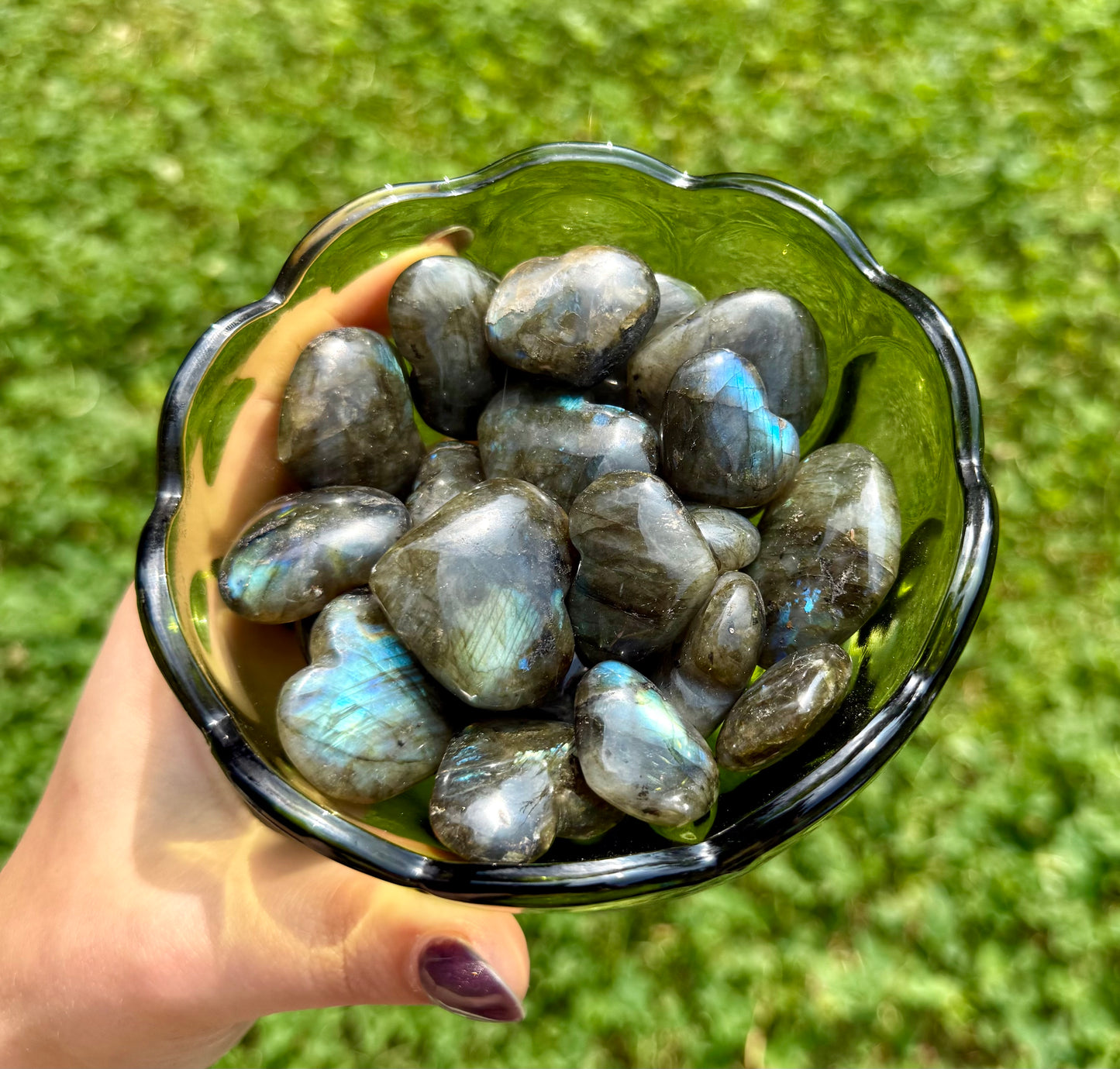 Labradorite heart carvings