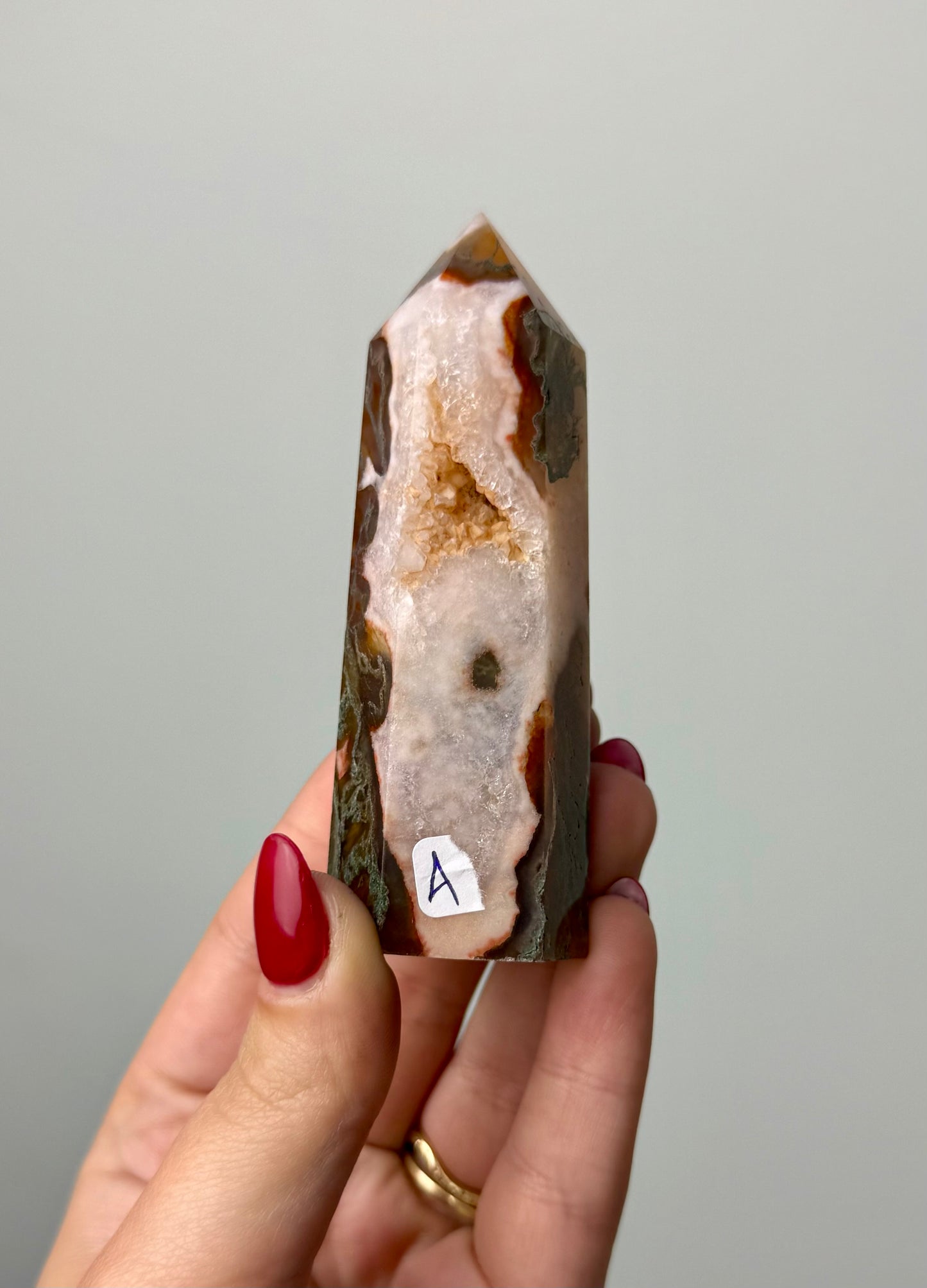 Dyed moss agate tower A